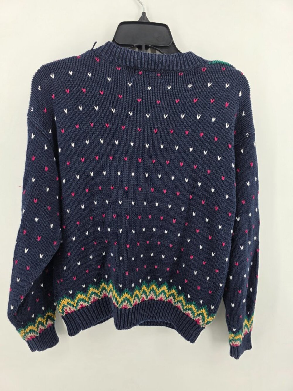 Margules Vintage Navy Fair Isle Heart Knit Cardigan Womens Small 80s 90s - Picture 8 of 9